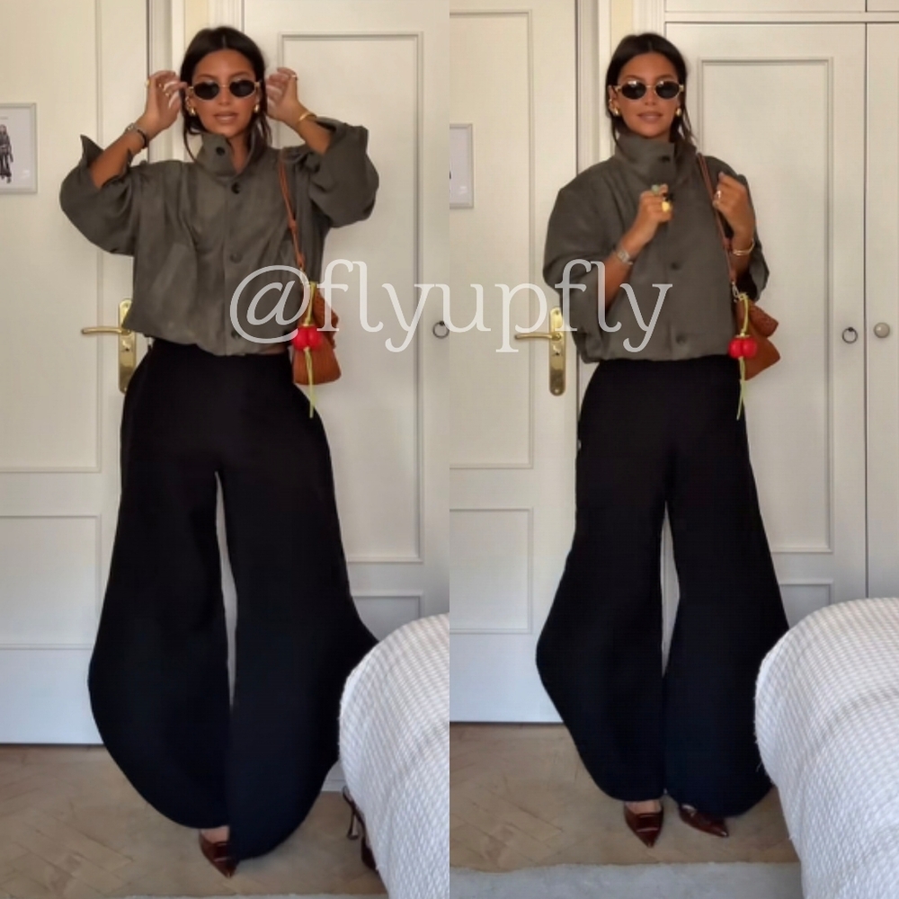 ZARA WIDE LEG PANTS WITH VENTS Black Size M